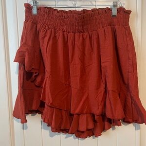 Burnt/rust orange ruffle skort